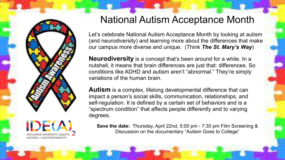 National Autism Acceptance Month St. Marys College of Maryland